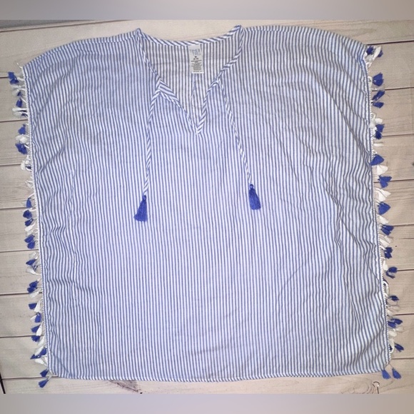 Striped Blue and White Swim Cover-Up Size Medium Summer Beach Lightweight Lounge - Picture 3 of 7
